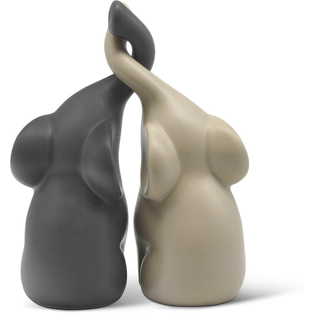 Loving Pair of Elephants in Beige & Grey Modern Ceramic Sculpture Figurine - Picture 4 of 6